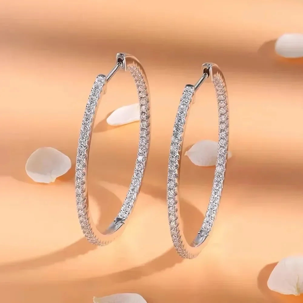 Moissanite Hoop Earrings 30/50mm Sterling Silver 925 Bridal Wedding Hoops BandsCo Straps