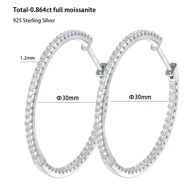Moissanite Hoop Earrings 30/50mm Sterling Silver 925 Bridal Wedding Hoops BandsCo Straps