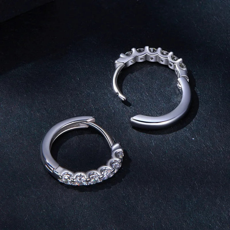 Moissanite Hoop Earrings 925 Sterling Silver D Color Round Sparkling 13mm BandsCo Straps
