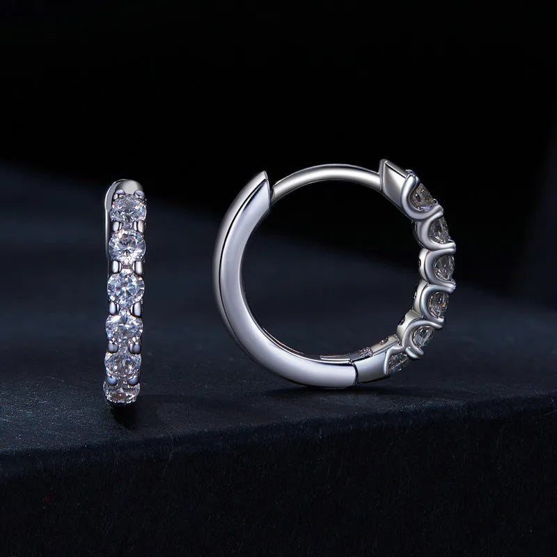 Moissanite Hoop Earrings 925 Sterling Silver D Color Round Sparkling 13mm BandsCo Straps