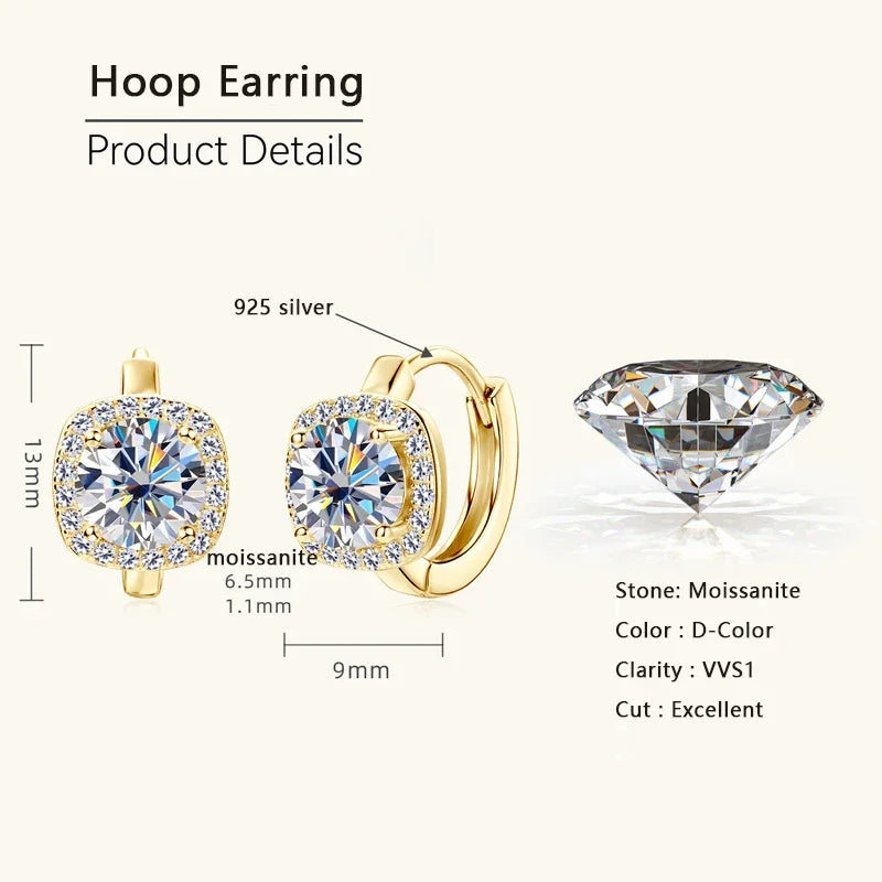 Moissanite Hoop Earrings 925 Sterling Silver Huggie For Women Girls Dainty BandsCo Straps