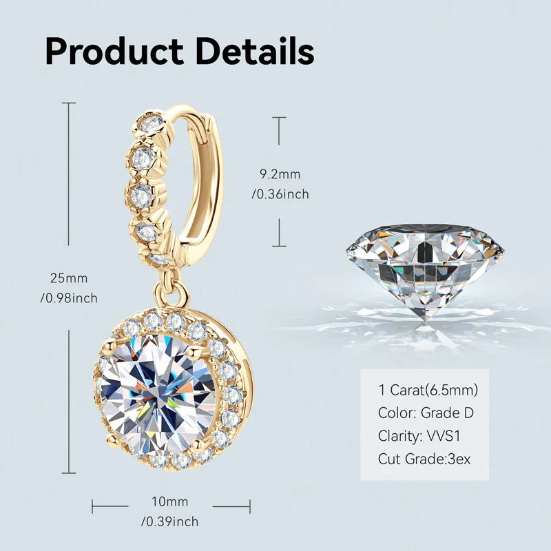 Moissanite Hoop Huggie Earrings 925 Sterling Silver Dangle Drop 3ct 2ct BandsCo Straps