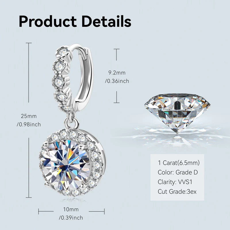 Moissanite Hoop Huggie Earrings 925 Sterling Silver Dangle Drop 3ct 2ct BandsCo Straps