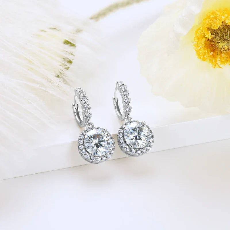 Moissanite Hoop Huggie Earrings 925 Sterling Silver Dangle Drop 3ct 2ct BandsCo Straps