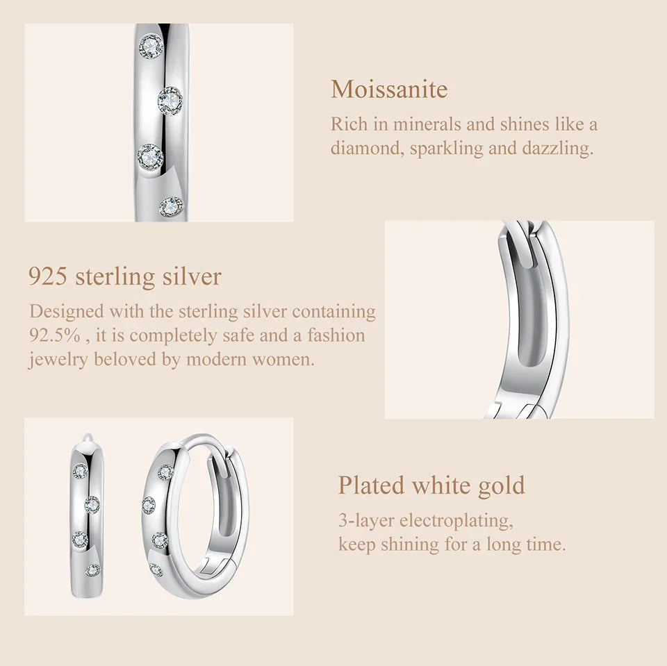 Moissanite Huggie Hoop Earrings For Women 925 Sterling Silver Gold Plated BandsCo Straps