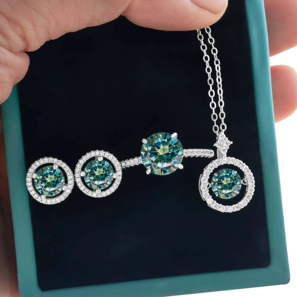 4Ct D Color Moissanite 925 Sterling Jewelry Set Ring Necklace Earrings BandsCo Straps