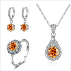 Moissanite Jewelry Set 925 Sterling Silver Ring Earring Pendant Necklace Bridal BandsCo Straps