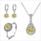 Moissanite Jewelry Set 925 Sterling Silver Ring Earring Pendant Necklace Bridal BandsCo Straps