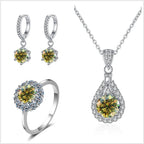 Moissanite Jewelry Set 925 Sterling Silver Ring Earring Pendant Necklace Bridal BandsCo Straps