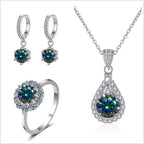 Moissanite Jewelry Set 925 Sterling Silver Ring Earring Pendant Necklace Bridal BandsCo Straps