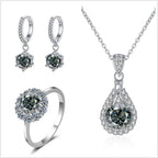 Moissanite Jewelry Set 925 Sterling Silver Ring Earring Pendant Necklace Bridal BandsCo Straps