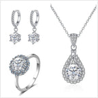 Moissanite Jewelry Set 925 Sterling Silver Ring Earring Pendant Necklace Bridal BandsCo Straps