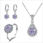 Moissanite Jewelry Set 925 Sterling Silver Ring Earring Pendant Necklace Bridal BandsCo Straps