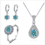 Moissanite Jewelry Set 925 Sterling Silver Ring Earring Pendant Necklace Bridal BandsCo Straps