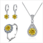 Moissanite Jewelry Set 925 Sterling Silver Ring Earring Pendant Necklace Bridal BandsCo Straps