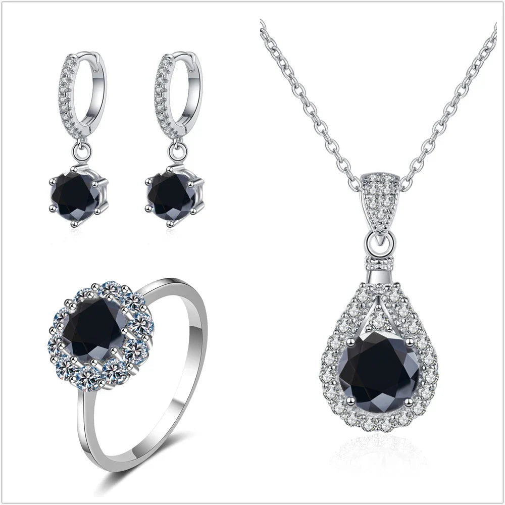 Moissanite Jewelry Set 925 Sterling Silver Ring Earring Pendant Necklace Bridal BandsCo Straps