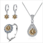 Moissanite Jewelry Set 925 Sterling Silver Ring Earring Pendant Necklace Bridal BandsCo Straps