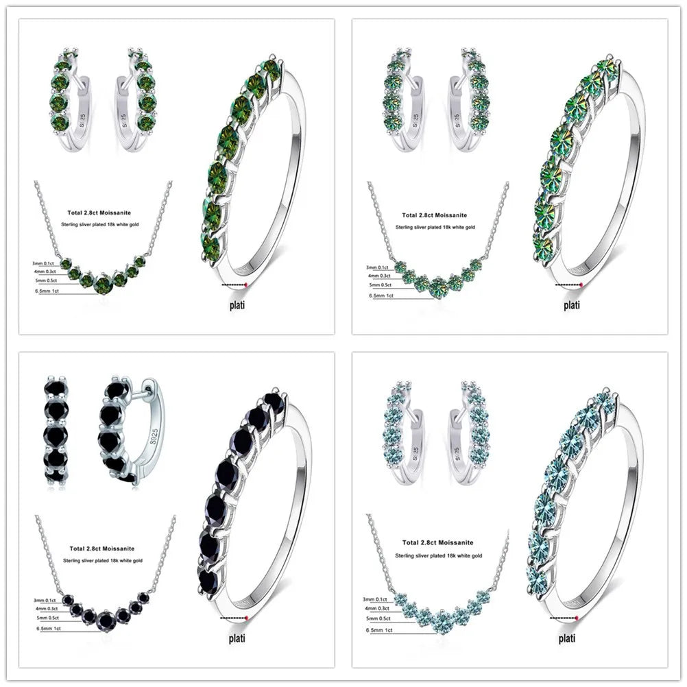 4.5ct Moissanite 925 Sterling Silver Bridal Jewelry Set Ring Necklace Earrings BandsCo Straps