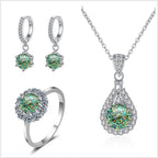 Moissanite Jewelry Set 925 Sterling Silver Ring Earring Pendant Necklace Bridal BandsCo Straps