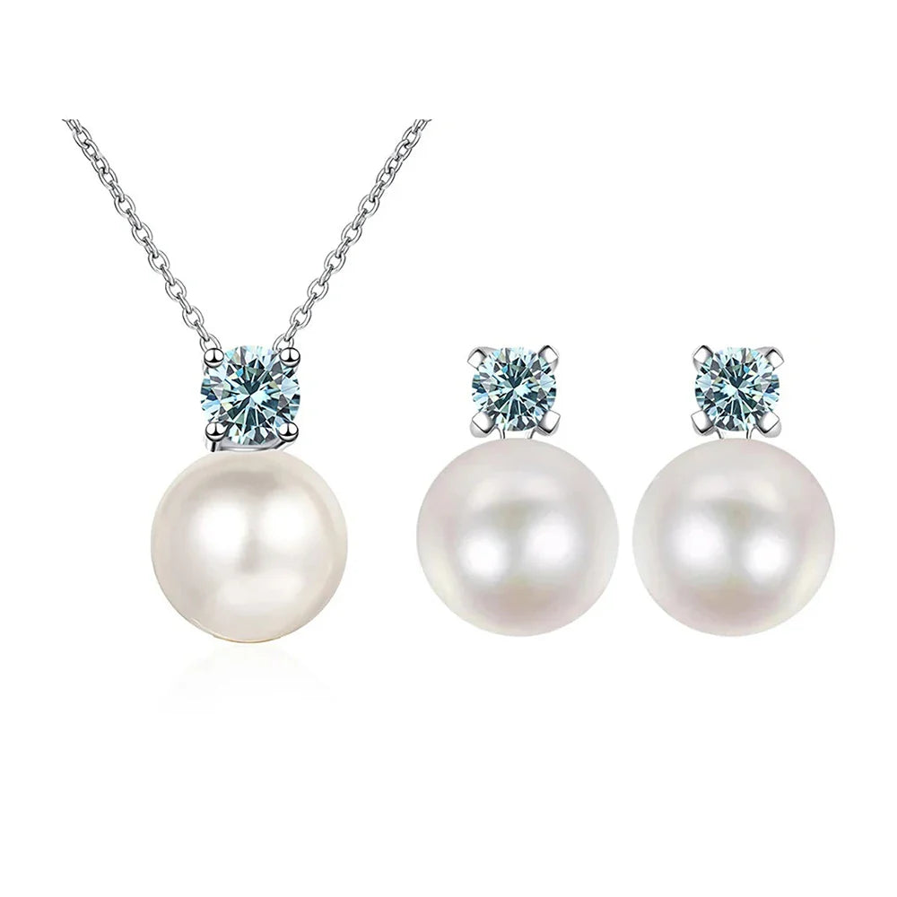 Moissanite Necklace Earrings Set Sterling Silver 925 Wedding Jewelry Gift BandsCo Straps