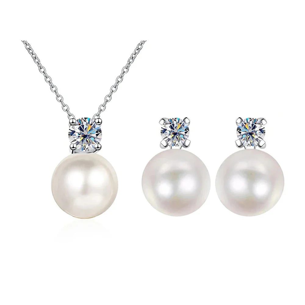 Moissanite Necklace Earrings Set Sterling Silver 925 Wedding Jewelry Gift BandsCo Straps