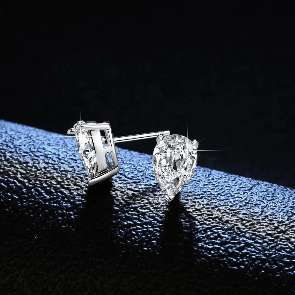 Moissanite Pear Cut Stud Earrings 0.5-1ct Sterling Silver Gold Plated VVS1 BandsCo Straps
