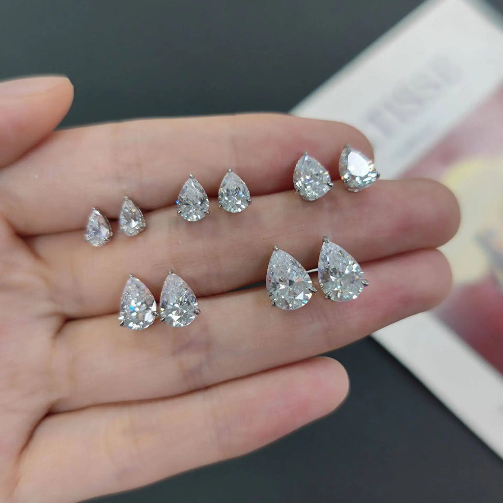 Moissanite Pear Cut Stud Earrings 0.5-1ct Sterling Silver Gold Plated VVS1 BandsCo Straps