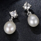 Moissanite Pearl Drop Earrings 925 Sterling Silver 0.1ct Dainty Mom Gift BandsCo Straps