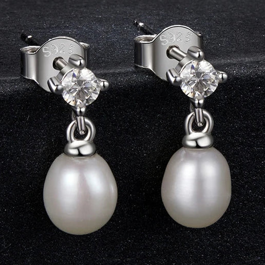 Moissanite Pearl Drop Earrings 925 Sterling Silver 0.1ct Dainty Mom Gift BandsCo Straps