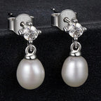 Moissanite Pearl Drop Earrings 925 Sterling Silver 0.1ct Dainty Mom Gift BandsCo Straps