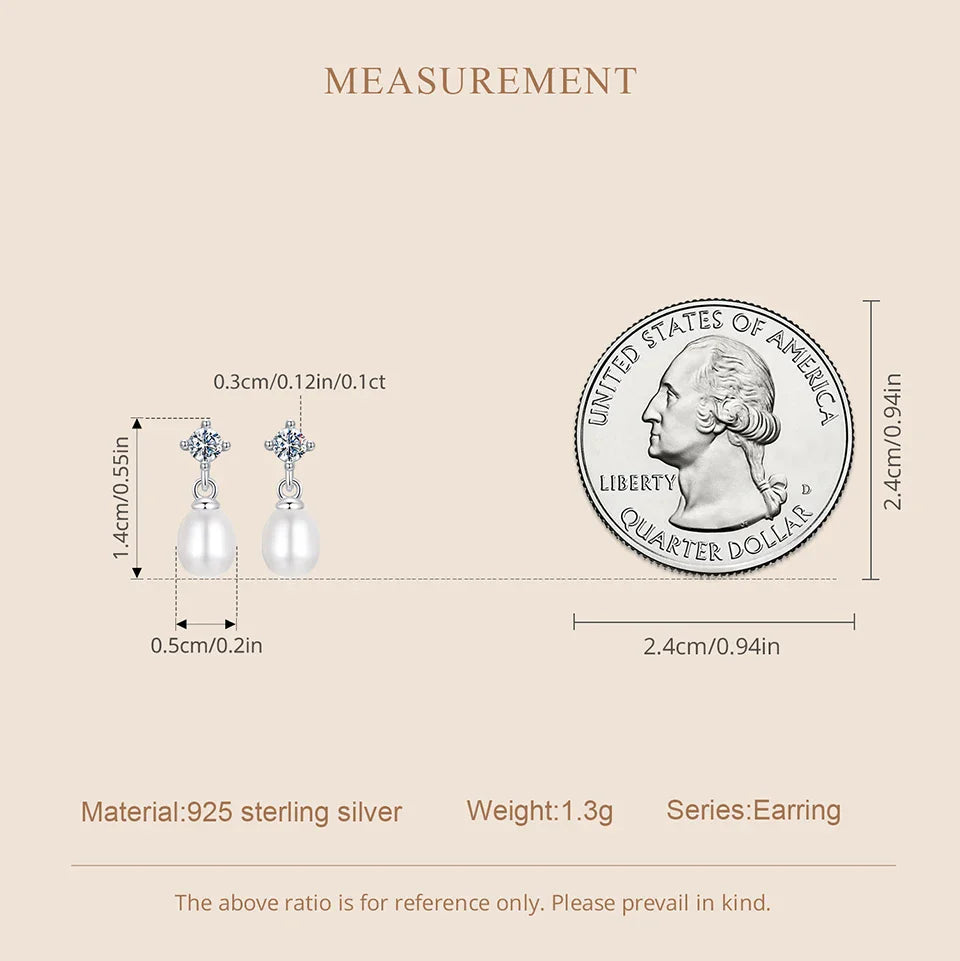 Moissanite Pearl Drop Earrings 925 Sterling Silver 0.1ct Dainty Mom Gift BandsCo Straps