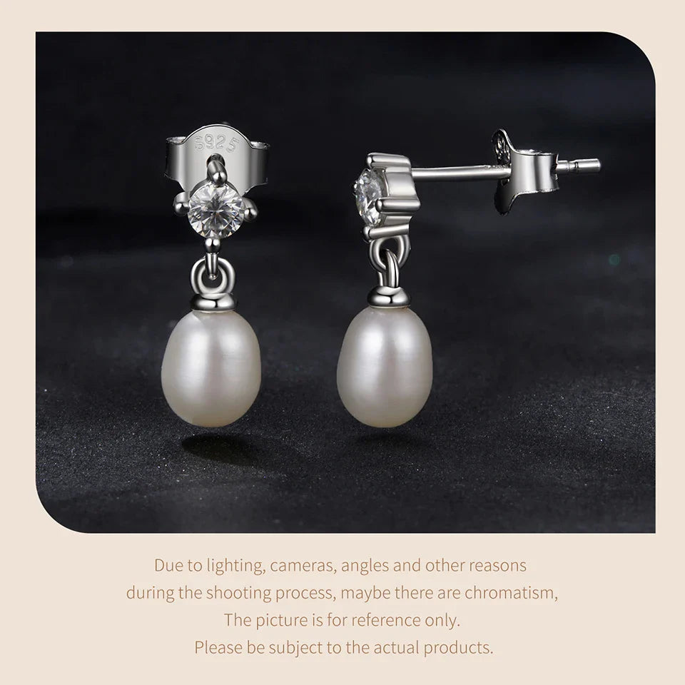 Moissanite Pearl Drop Earrings 925 Sterling Silver 0.1ct Dainty Mom Gift BandsCo Straps