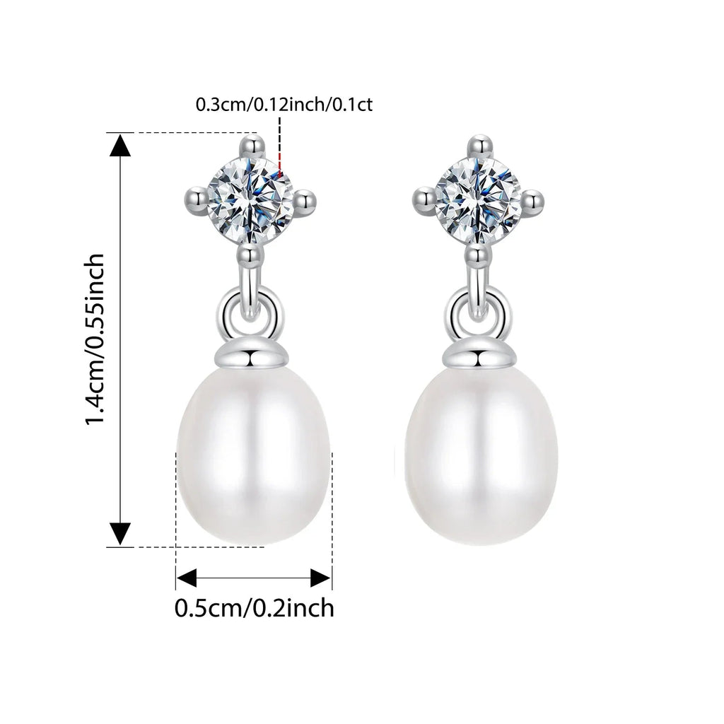 Moissanite Pearl Drop Earrings 925 Sterling Silver 0.1ct Dainty Mom Gift BandsCo Straps