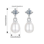 Moissanite Pearl Drop Earrings 925 Sterling Silver 0.1ct Dainty Mom Gift BandsCo Straps