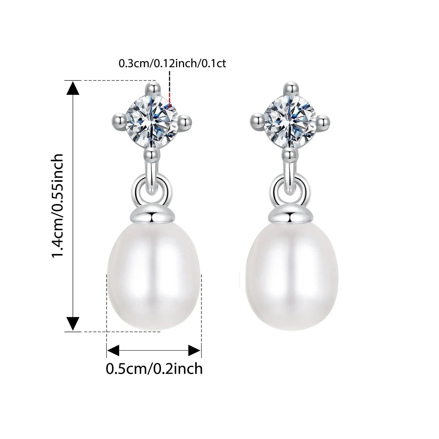 Moissanite Pearl Drop Earrings 925 Sterling Silver 0.1ct Dainty Mom Gift BandsCo Straps