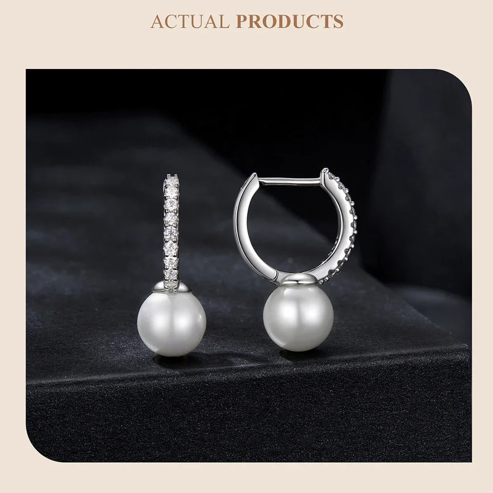 Moissanite Pearl Drop Earrings 925 Sterling Silver Shell Hoop Wedding Gift BandsCo Straps