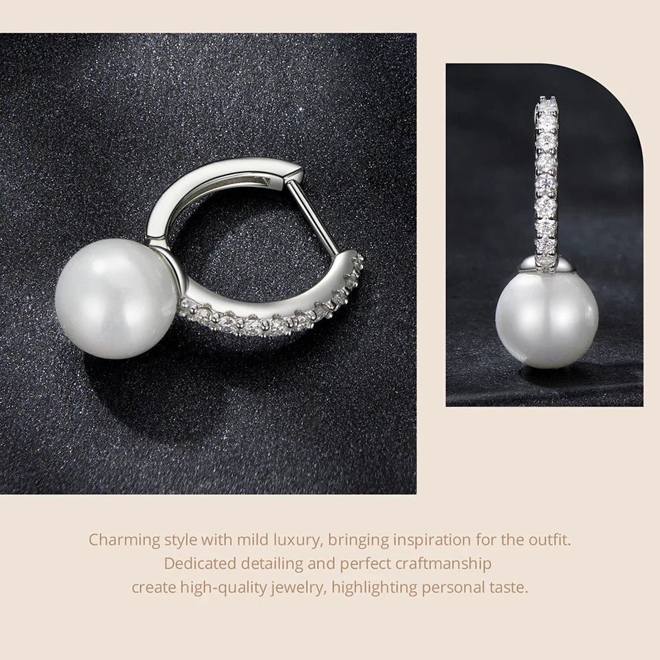 Moissanite Pearl Drop Earrings 925 Sterling Silver Shell Hoop Wedding Gift BandsCo Straps