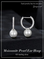 Moissanite Pearl Drop Earrings 925 Sterling Silver Shell Hoop Wedding Gift BandsCo Straps