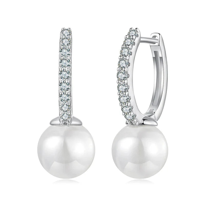 Moissanite Pearl Drop Earrings 925 Sterling Silver Shell Hoop Wedding Gift BandsCo Straps