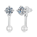 Moissanite Pearl Stud Earrings 925 Sterling Silver Lab Diamond CZ Bridal Gift BandsCo Straps