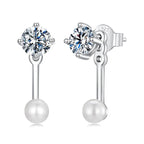 Moissanite Pearl Stud Earrings 925 Sterling Silver Lab Diamond CZ Bridal Gift BandsCo Straps