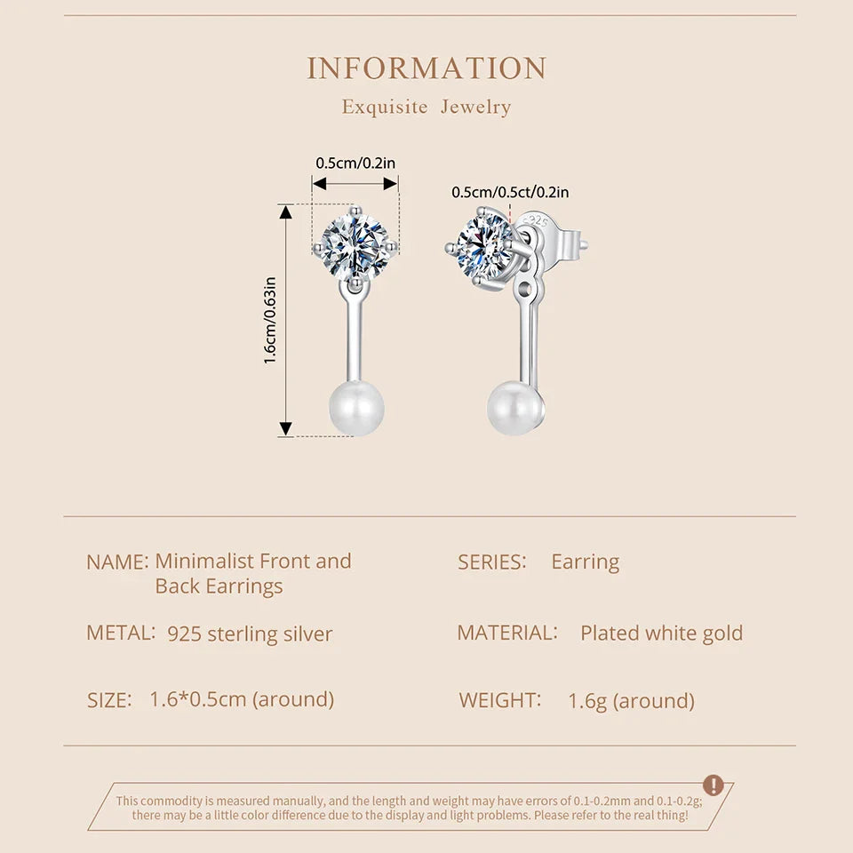Moissanite Pearl Stud Earrings 925 Sterling Silver Lab Diamond CZ Bridal Gift BandsCo Straps