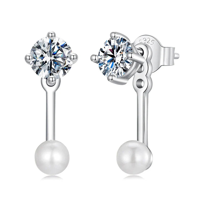 Moissanite Pearl Stud Earrings 925 Sterling Silver Lab Diamond CZ Bridal Gift BandsCo Straps