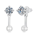 Moissanite Pearl Stud Earrings 925 Sterling Silver Lab Diamond CZ Bridal Gift BandsCo Straps
