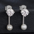 Moissanite Pearl Stud Earrings 925 Sterling Silver Lab Diamond CZ Bridal Gift BandsCo Straps