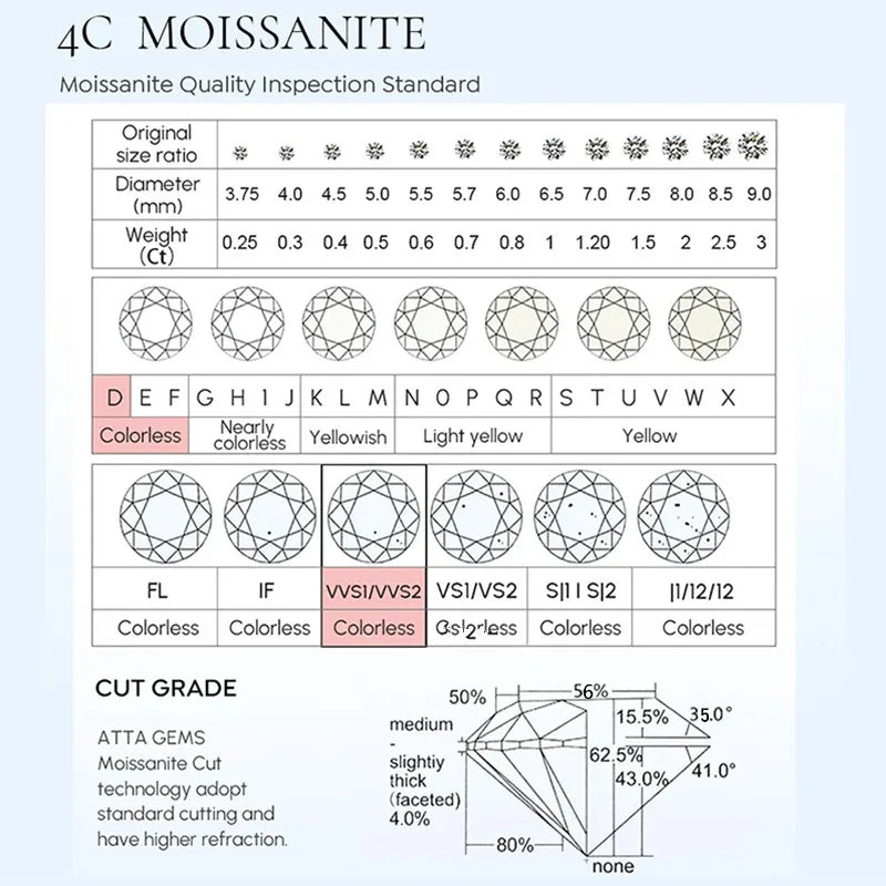 GRA Certified 100% Moissanite Earrings 925 Sterling Silver Studs For Women BandsCo Straps