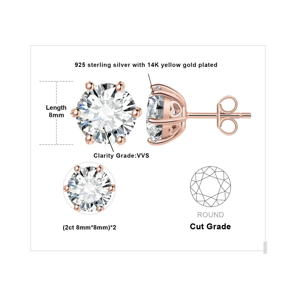 Moissanite D Color Round Solitaire Stud Earrings 0.6-6ct Sterling Silver BandsCo Straps