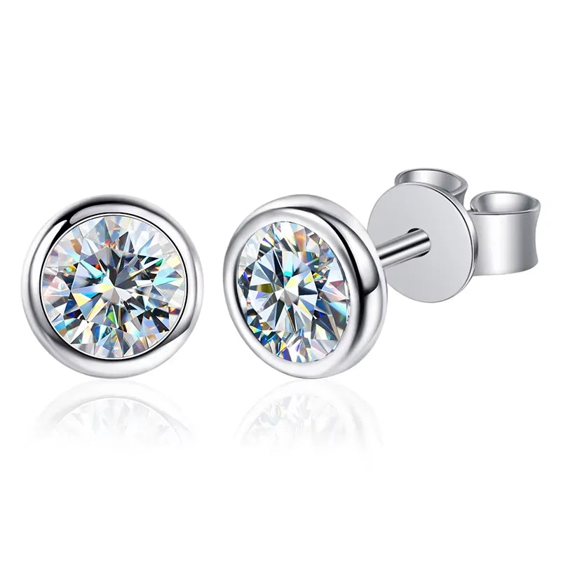 Moissanite 0.5-1ct Round Stud Earrings 925 Sterling Silver Wedding Jewelry BandsCo Straps