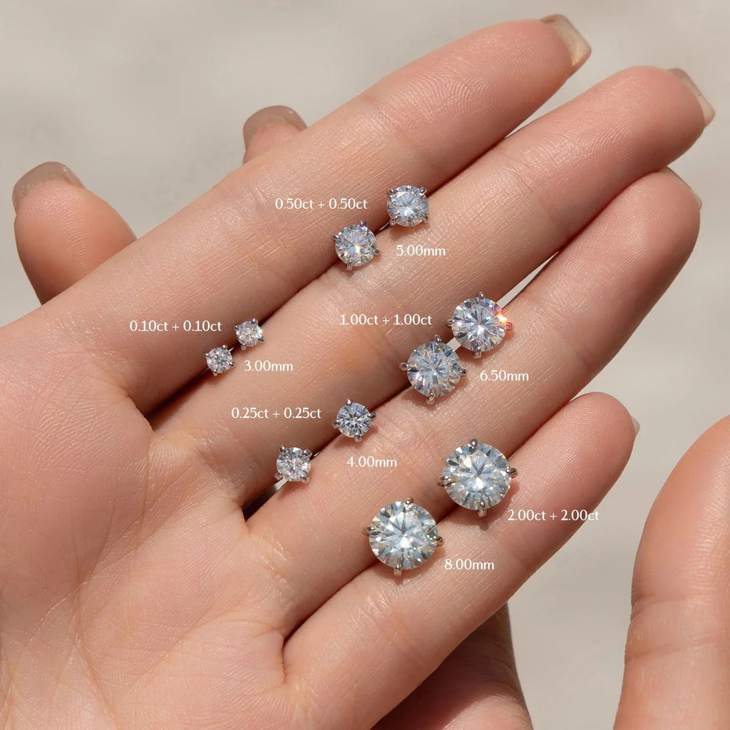 925 Sterling Silver Moissanite Round Stud Earrings D Color Sparkling BandsCo Straps