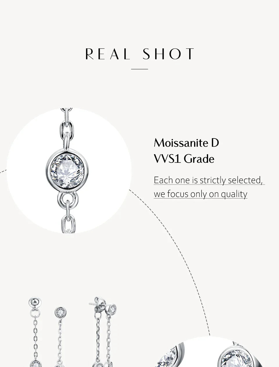 Moissanite Round Stud Earrings 3.5mm D/VVS1 Sterling 925 Silver Drop BandsCo Straps